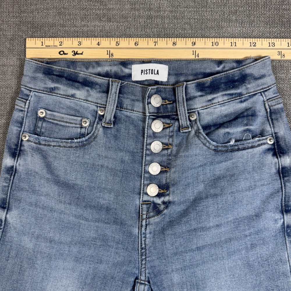 Pistola Womens 25 High Rise Skinny Jeans Button Fly Light Wash‎ Raw Hem - Picture 5 of 8